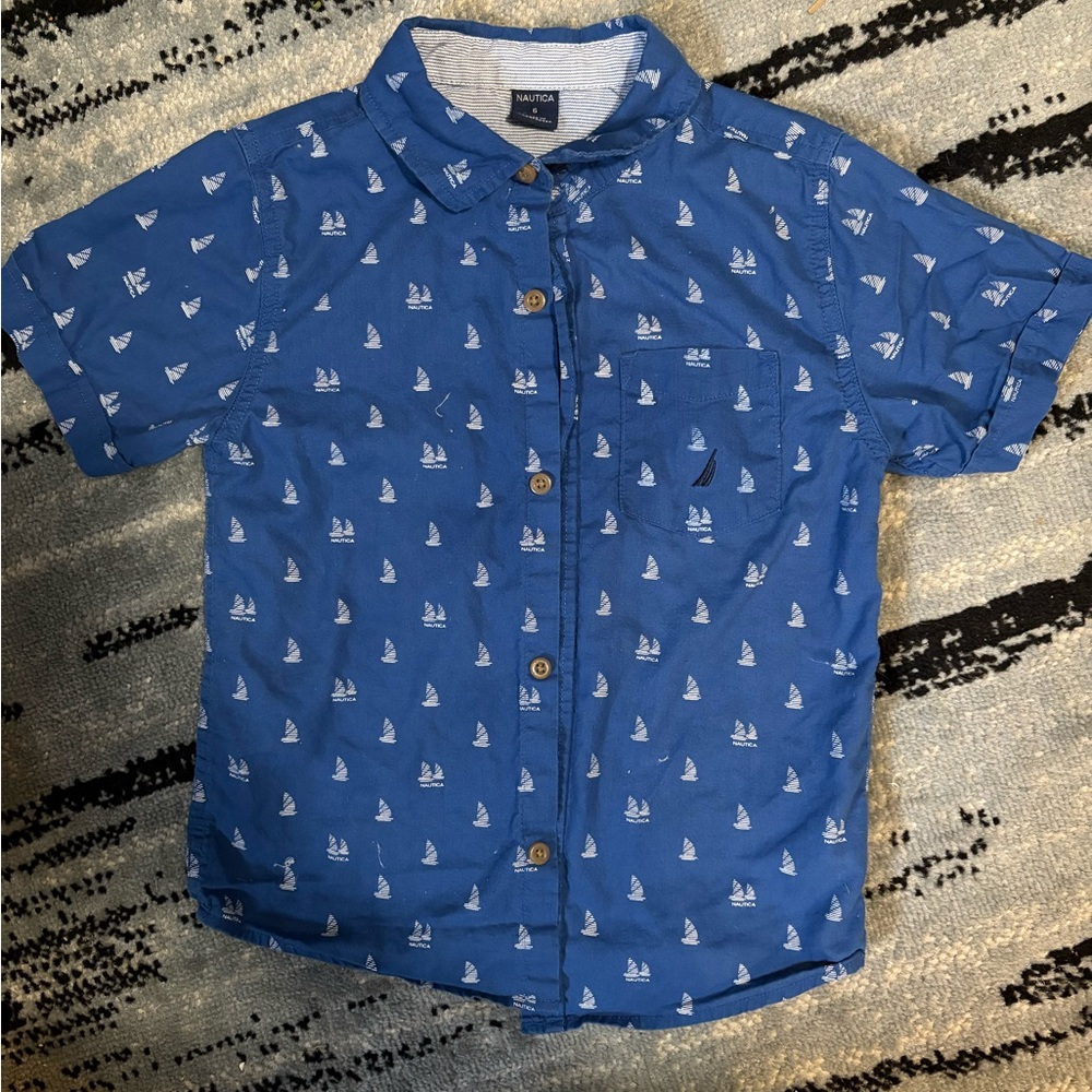 Nautica Kids Blue Shirt with Sailboat Pattern